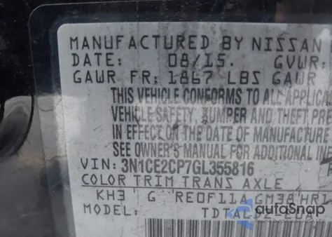 2016 Nissan Versa Note S (Sr)/S Plus/Sl/Sr/Sv from USA, damaged, VIN 3N1CE2CP7GL355816